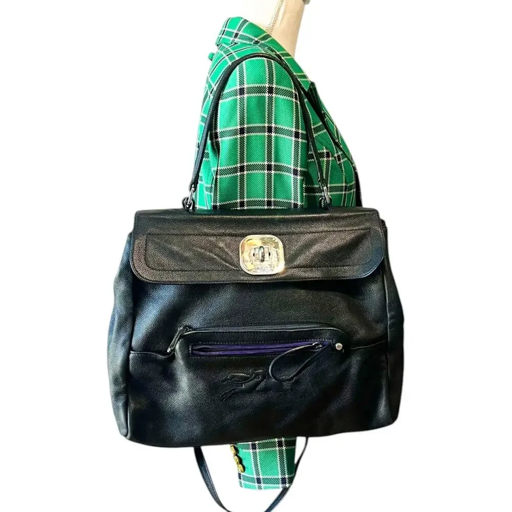 Longchamp Gatsby Top Handle Hobo Bag Black Leather Retro Y2K Vintage